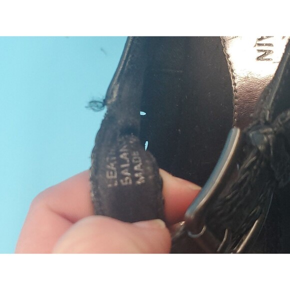 Womens Peep Toe Cloggs Sz 7 Floral Cut Out Boho Black Leather White Mountain - Picture 9 of 12